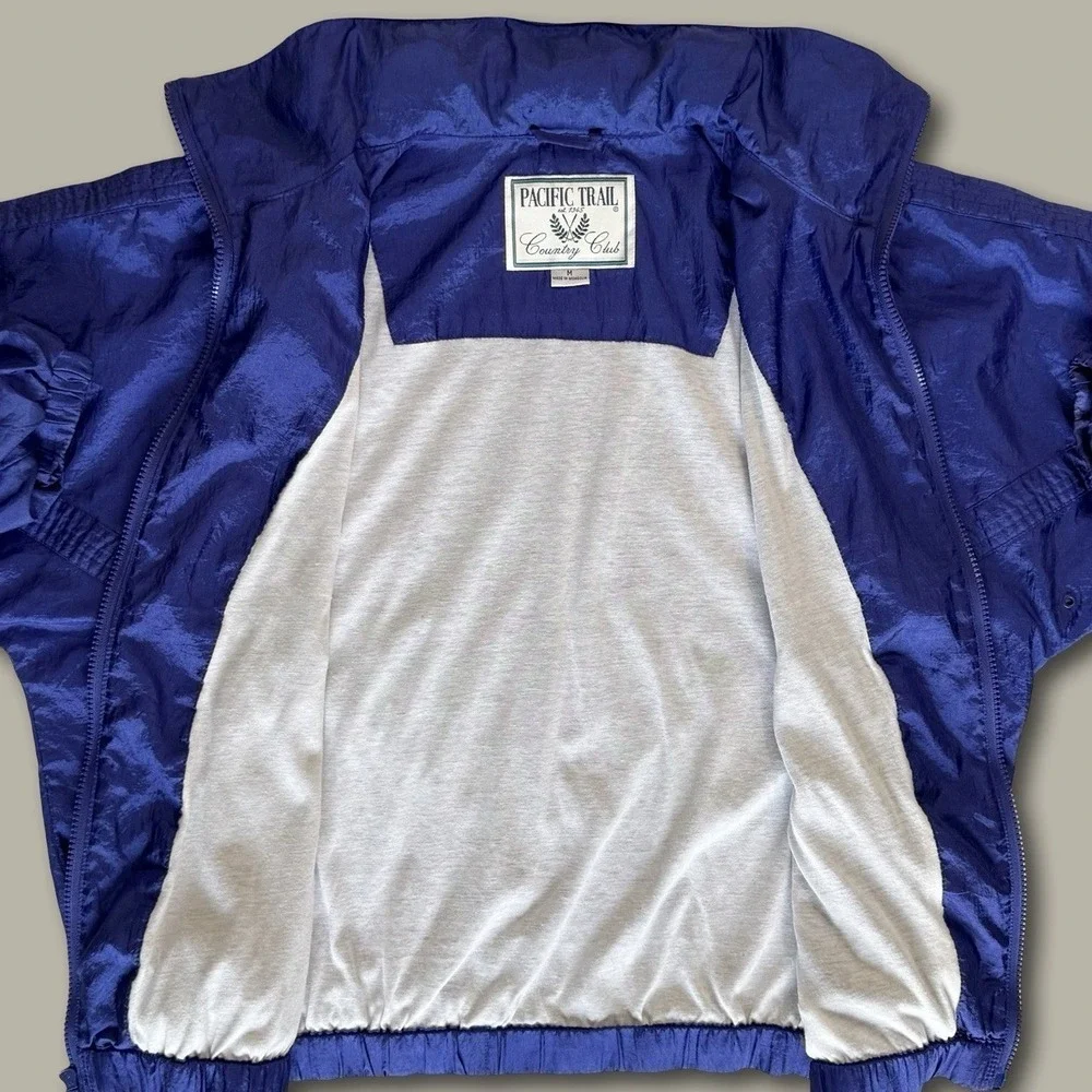 Pacific Trail Vintage 90s Windbreaker Jacket Medium Royal Blue Stowaway Hood